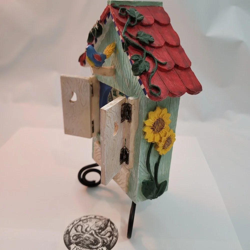 Russ Berrie Birdhouse Table Clock Quartz Sunflower Blue Bird Vintage Decor‎